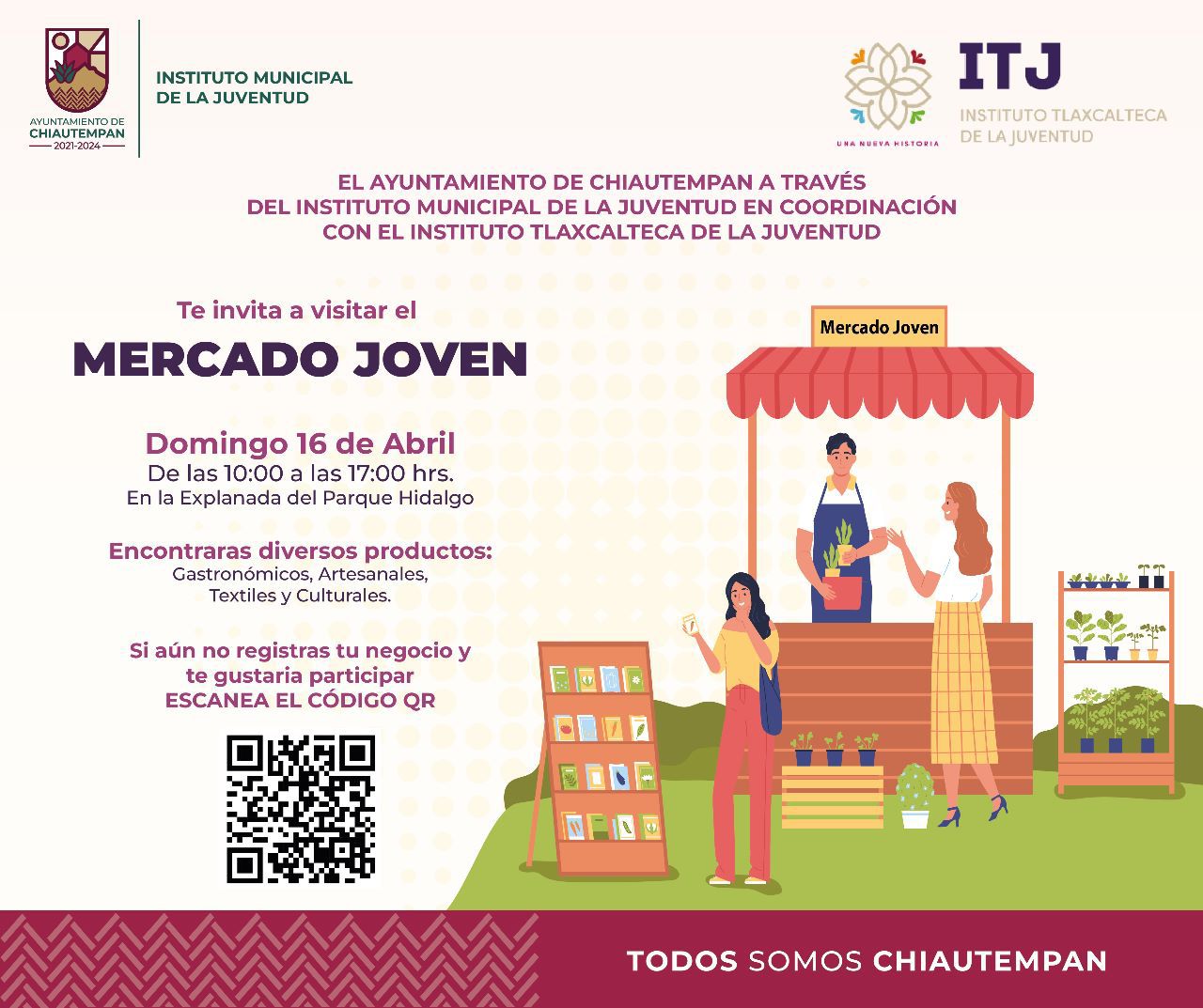 Invitan Ayuntamiento de Chiautempan e ITJ a participar y acudir al 'Mercado Joven'